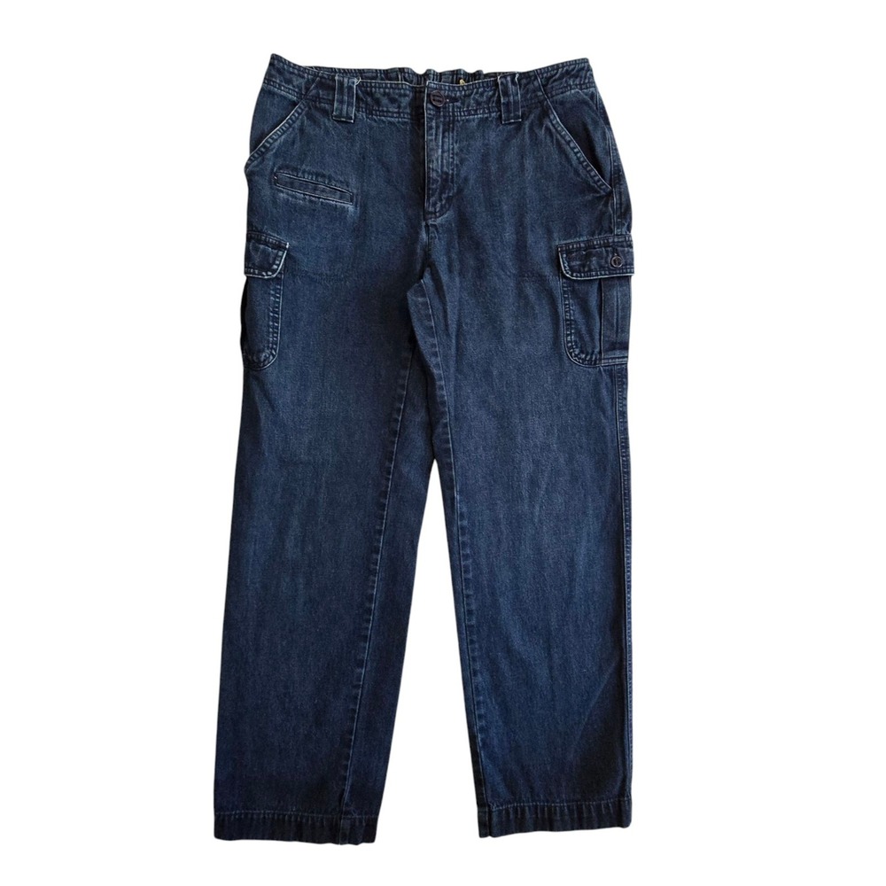 Vtg Women Denim Cargo Jeans 31"wx31"L Baggy Pockets Dark Wash Gorpcore Utilty